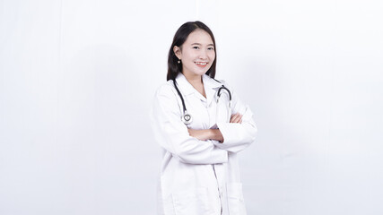 doctor asian woman with stethoscope isolated white background