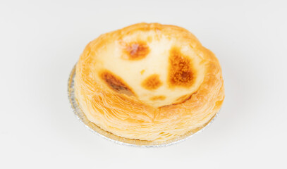 Baked egg tart on white background