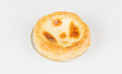 Baked egg tart on white background