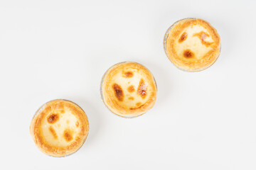 Baked egg tart on white background