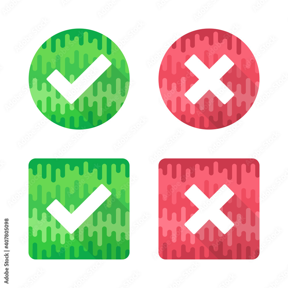 Poster thin line check mark icons set isolated on white background. green tick and red cross checkmarks but