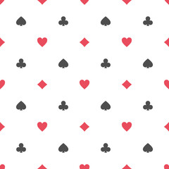 Seamless background with hearts, diamonds, clubs, spades. Poker casino seamless pattern illustration.