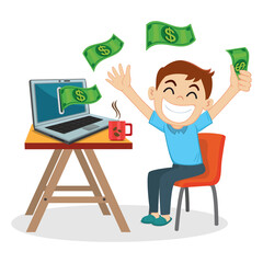 Businessman making money online, illustration vector cartoon