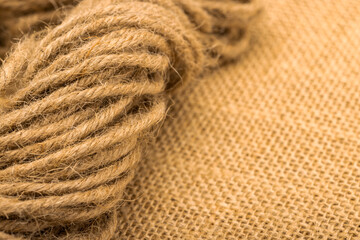 Burlap sackcloth texture with rope for background , Fabric pattern background