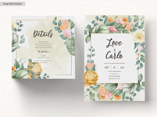 Wedding invitation card template with beautiful blooming colorful floral
