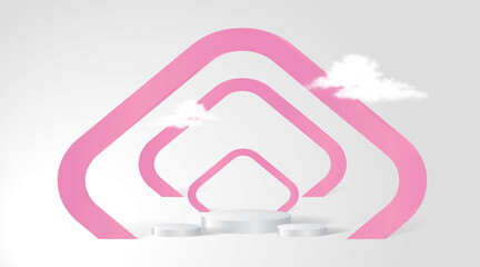 Stage backdrop podium for product display stand. 3d vector background illustration  colored pink