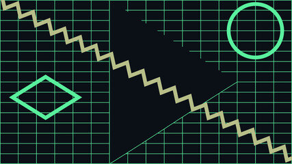 An abstract retro line art geometric shapes and grid background image.