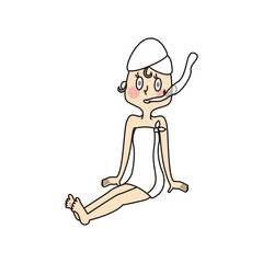 バスタオルを巻いた外気浴でリラックスをしている若い女性