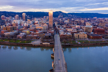 Burnside Bridge Crossing the Willamette River in Portland Oregon at Sunrise 