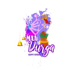 illustration of Goddess Durga Face in Happy Durga Puja Subh Navratri abstract background with text Durga puja means Durga Puja