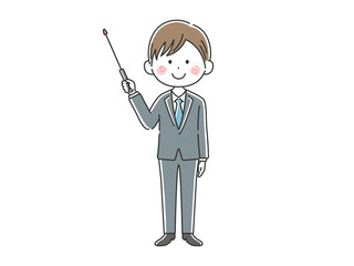 指し棒を使って解説する日本人男性講師のイラスト