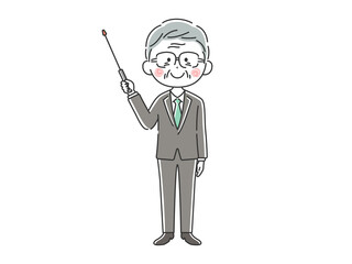 指し棒を使って解説する日本人男性講師のイラスト