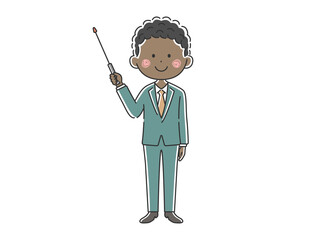 指し棒を使って解説する黒人男性講師のイラスト