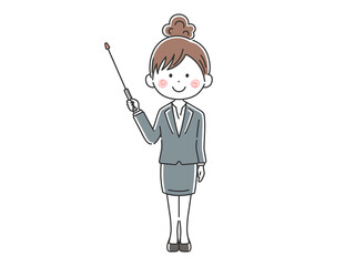 指し棒を使って解説する日本人女性講師のイラスト