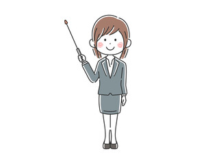 指し棒を使って解説する日本人女性講師のイラスト