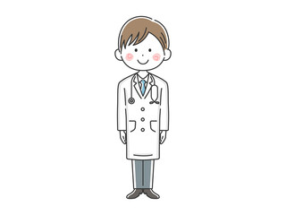 白衣を着た日本人男性医師のイラスト