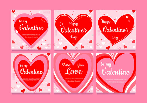 Set of Happy Valentine's Day holiday banners and ads. Holiday social media posts. Use for promote goods and festive congratulations. Vector illustration with greeting cards. Heart shape design.