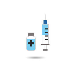 Fototapeta premium Virus pandemic injection virus cartoon illustration, vaccine medicine, syringe, treatment disease, vaccine icon line flat vector illustration
