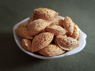 almonds on burlap, tasty snack