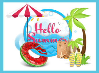 Summer composition with inflatable ring on white background