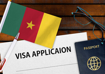 Flag of Cameroon , visa application form and passport on table