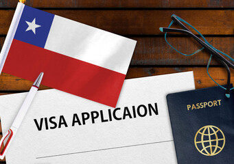 Flag of Chile , visa application form and passport on table
