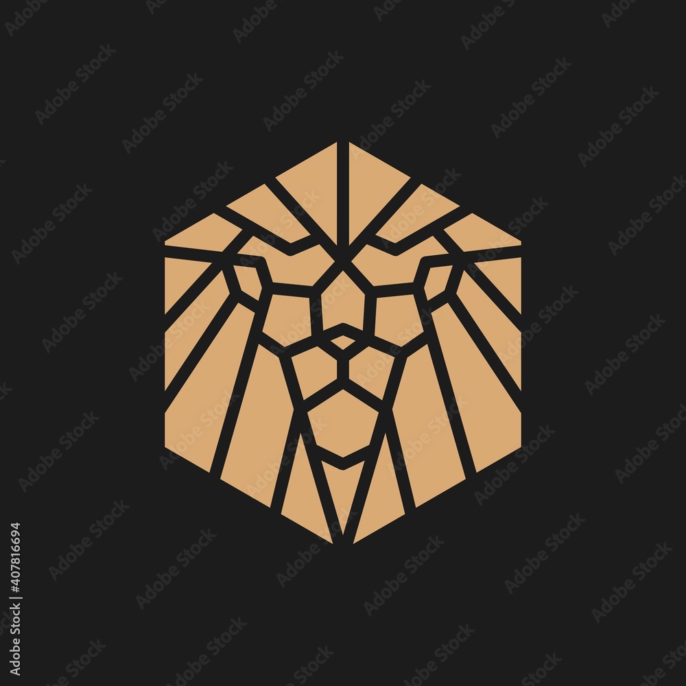 Wall mural gold lion hexagonal geometric logo vector icon illustration