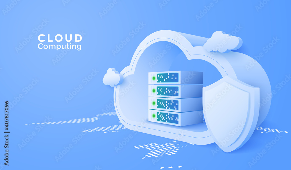 Aufkleber 3d cloud computing online service. digital technology security background. vector art illustration