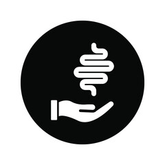 Human intestine on hand icon. Treatment, disease prevention symbol