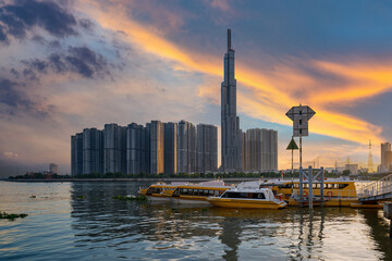 Beautiful sunset cityscape view of Ho Chi Minh city, Vietnam