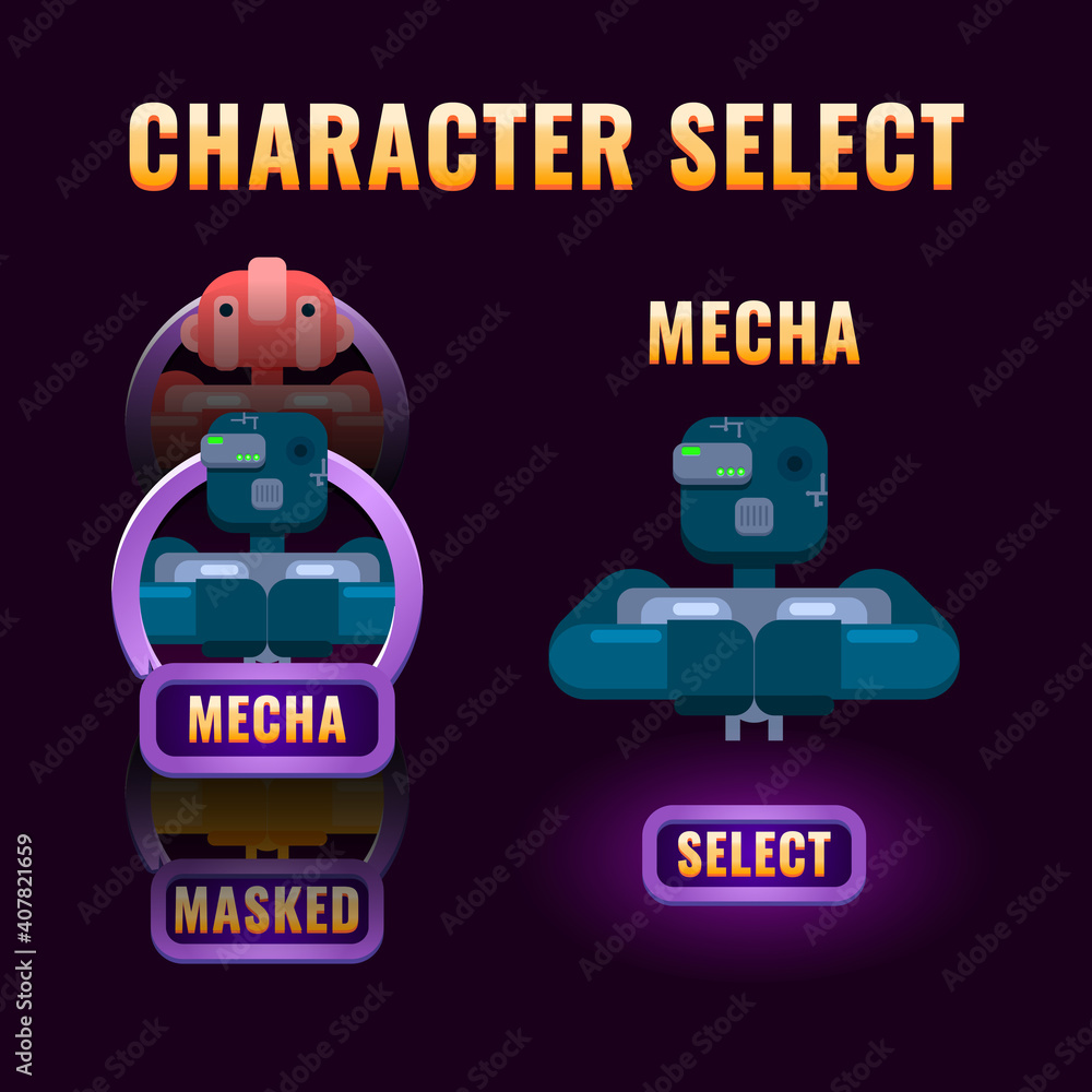 Fototapete fantasy game ui character selection pop up for 2d gui interface vector illustration