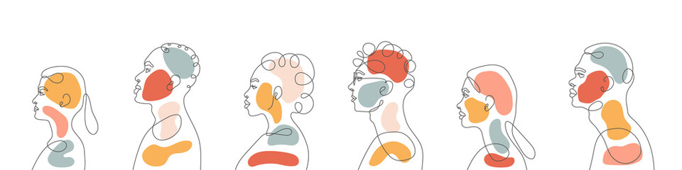 People abstract. Group of people drawing. Women and men waiting in queue. Minimalistic contour illustration