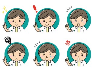 喜怒哀楽の表情・指差しポーズセット　笑顔　怒る　困る　悩む　悲しい