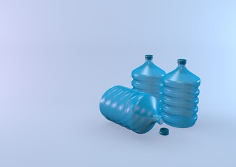 3d renders three blue refill bottles water dispenser on blue background