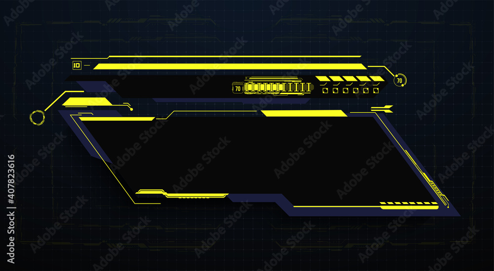 Poster hud, ui, ux, gui futuristic user frame interface screen elements set. high tech screen for video gam