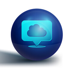 Blue Location cloud icon isolated on white background. Blue circle button. Vector.