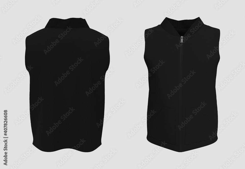 Poster blank track vest jacket mockup in front and back views, 3d illustration, 3d rendering - Posters
