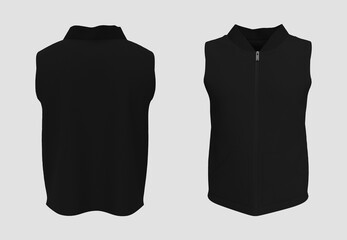 Blank track vest jacket mockup in front and back views, 3d illustration, 3d rendering