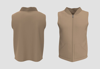Blank track vest jacket mockup in front and back views, 3d illustration, 3d rendering