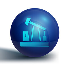 Blue Oil pump or pump jack icon isolated on white background. Oil rig. Blue circle button. Vector.