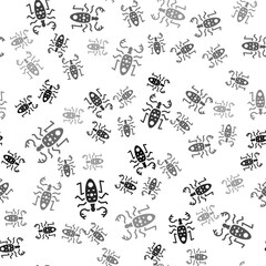 Black Beetle deer icon isolated seamless pattern on white background. Horned beetle. Big insect. Vector.