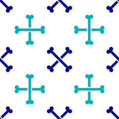 Blue Crossed human bones icon isolated seamless pattern on white background. Vector.