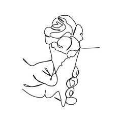 Hand hold ice cream cone - Continuous one line drawing