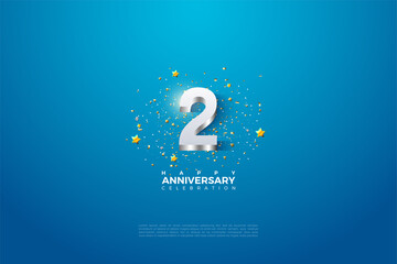 2nd Anniversary with a 3d number illustration embossed in sparkling silver.