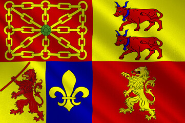 Flag of Pyrenees-Atlantiques in Lot-et-Garonne of Nouvelle-Aquitaine is the largest administrative region in France - obrazy, fototapety, plakaty