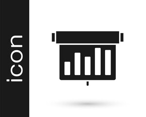 Black Board with graph chart icon isolated on white background. Report text file icon. Accounting sign. Audit, analysis, planning. Vector.