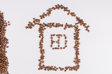a house of roasted coffee beans on a white background