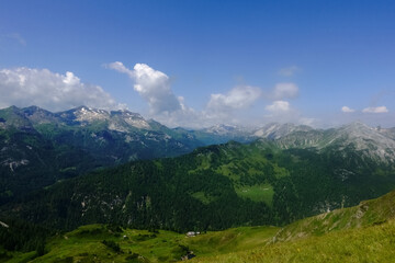 Fototapeta na wymiar mountain valley with green hills and beautiful sky