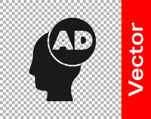 Black Advertising icon isolated on transparent background. Concept of marketing and promotion process. Responsive ads. Social media advertising. Vector.