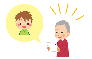 孫家族とオンライン通話するおじいちゃんおばあちゃんのイラスト 三世代ファミリー Wall Mural ぽこたぽこ 孫家族とオンライン通話するおじいちゃんおばあちゃんのイラスト 三世代ファミリー Wall Mural ぽこたぽこ